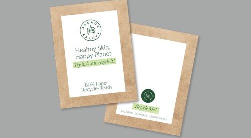 Arcade Beauty unveils recycle-ready 80% paper sampling packette