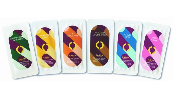 Orlandi makes an eco-friendly single-dose sample for Caron's scented hand gels